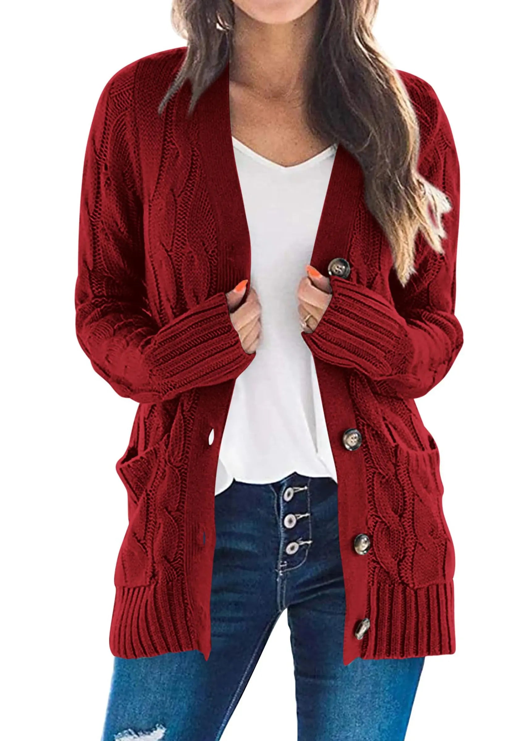 PRETTYGARDEN Women's Open Front Cardigan Sweaters Fall Fashion Button Down Cable Knit Chunky Winter Outerwear Coats PRETTYGARDEN