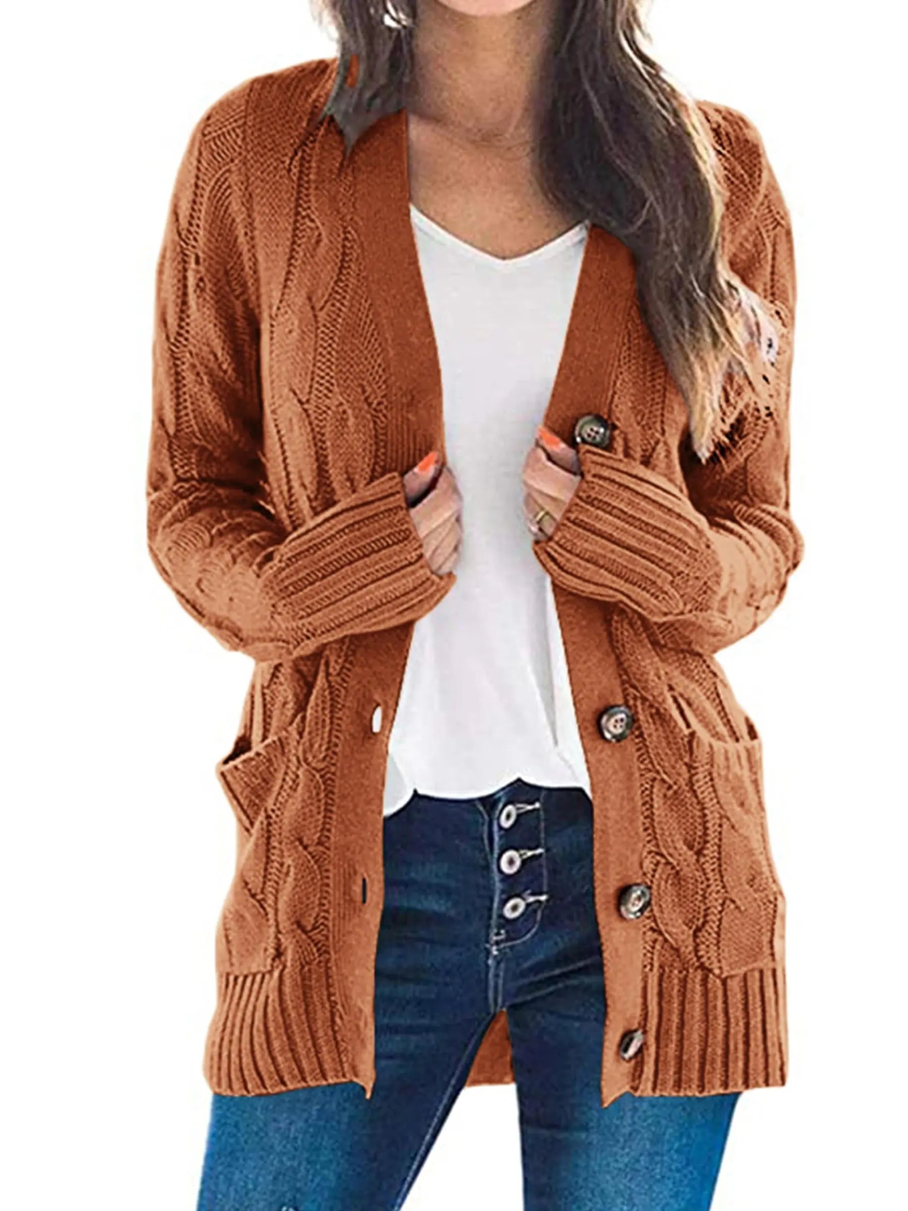 PRETTYGARDEN Women's Open Front Cardigan Sweaters Fall Fashion Button Down Cable Knit Chunky Winter Outerwear Coats PRETTYGARDEN