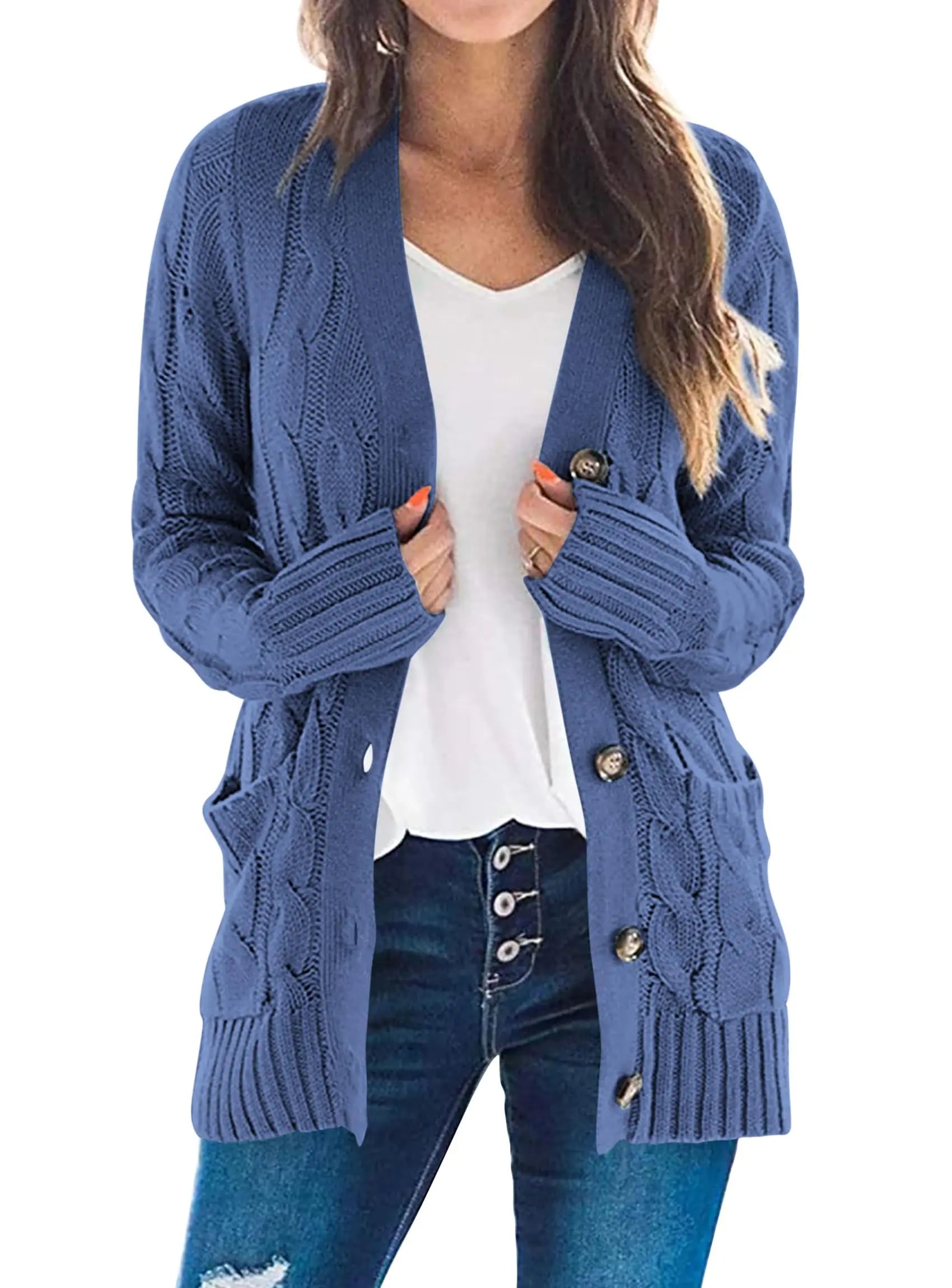 PRETTYGARDEN Women's Open Front Cardigan Sweaters Fall Fashion Button Down Cable Knit Chunky Winter Outerwear Coats PRETTYGARDEN