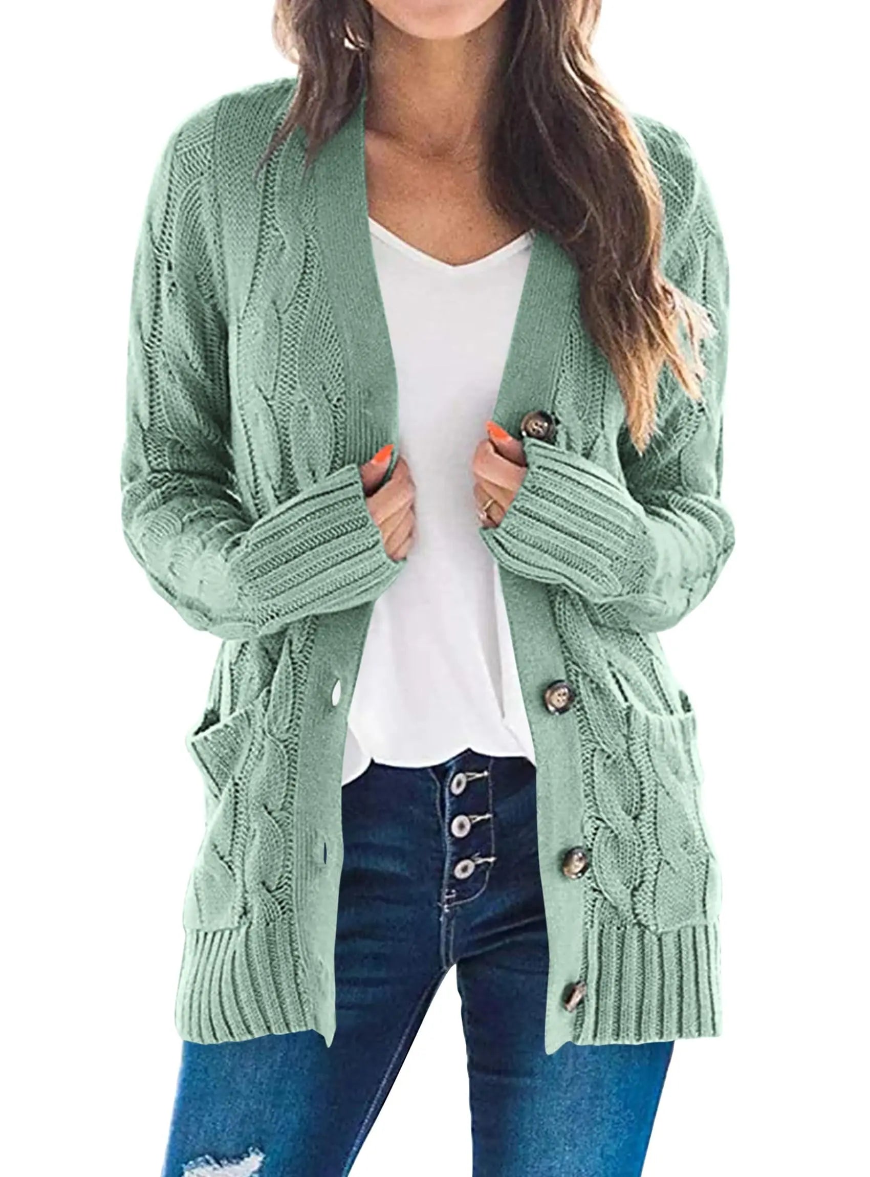 PRETTYGARDEN Women's Open Front Cardigan Sweaters Fall Fashion Button Down Cable Knit Chunky Winter Outerwear Coats PRETTYGARDEN