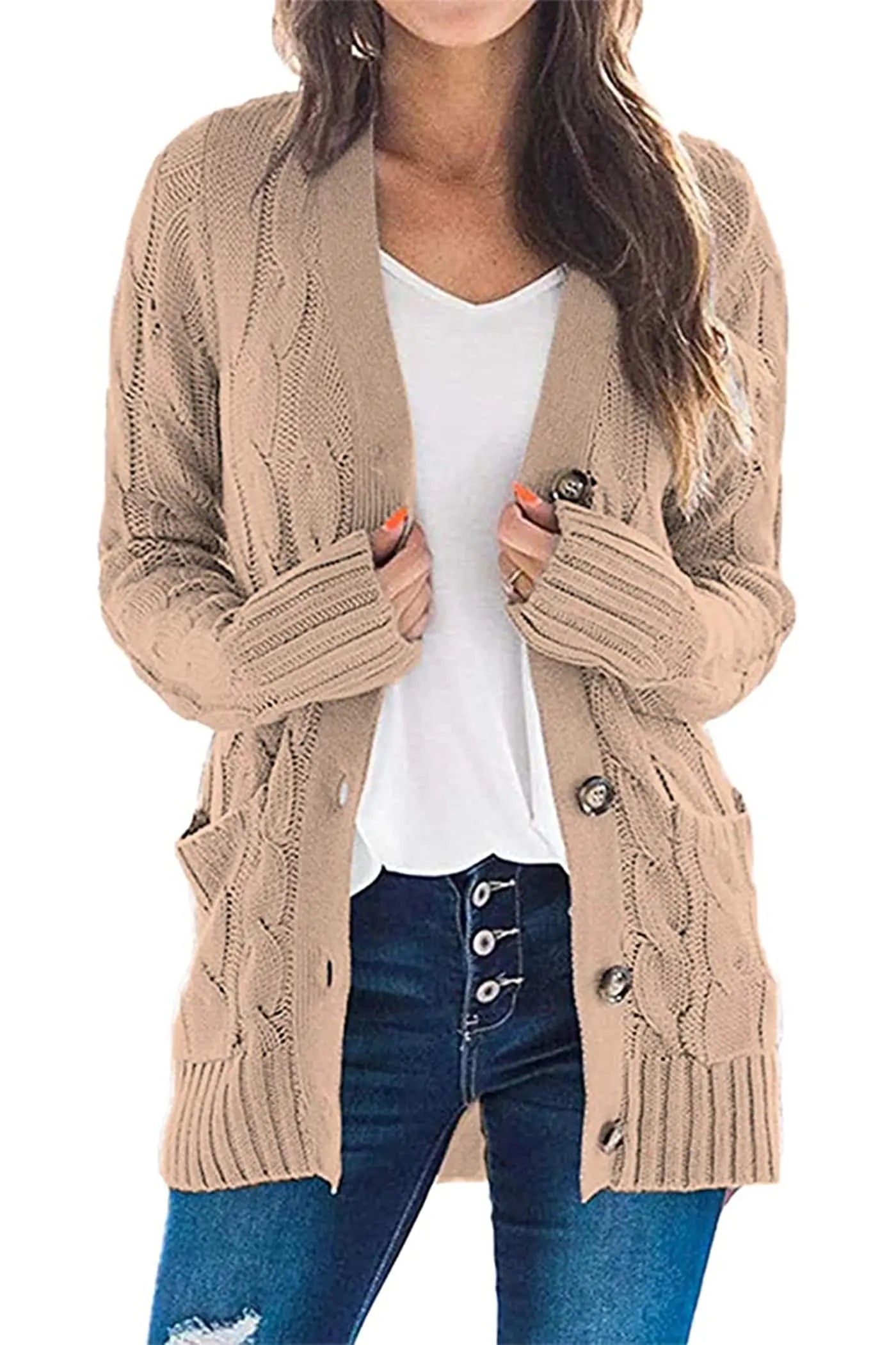 PRETTYGARDEN Women's Open Front Cardigan Sweaters Fall Fashion Button Down Cable Knit Chunky Winter Outerwear Coats PRETTYGARDEN