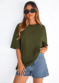 PRETTYGARDEN Women's Spring Going Out Tops Casual Short Sleeve Crewneck Loose Fit Basic Cute Tee Shirts Summer Outfits PRETTYGARDEN