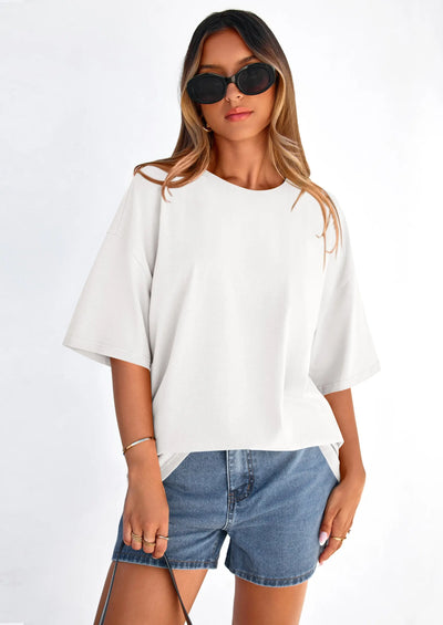PRETTYGARDEN Women's Spring Going Out Tops Casual Short Sleeve Crewneck Loose Fit Basic Cute Tee Shirts Summer Outfits PRETTYGARDEN