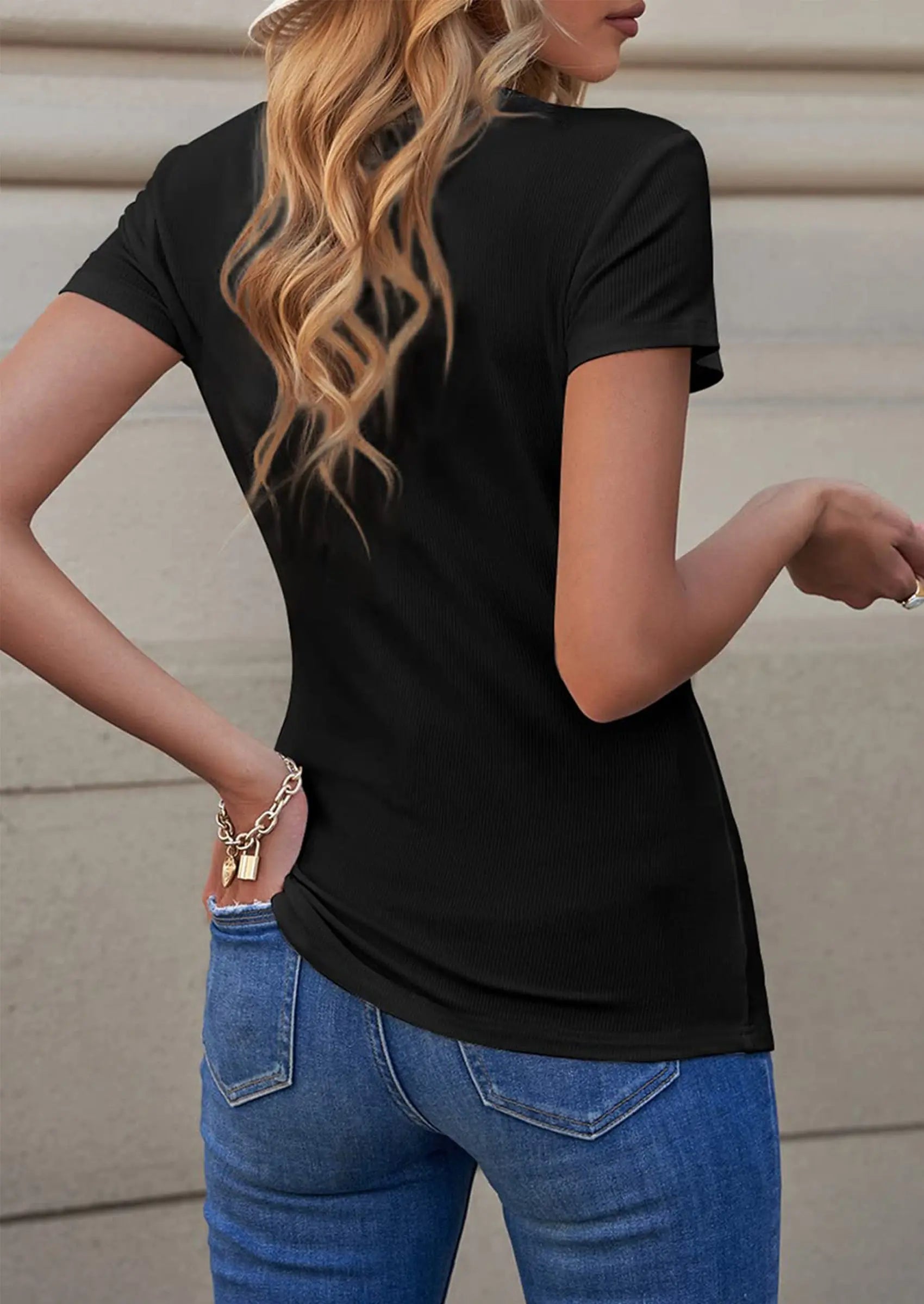 PRETTYGARDEN Women's Summer Casual Henley T-Shirts Short Sleeve V Neck Button Up Ribbed Knit Slim Fit Basic Tops PRETTYGARDEN