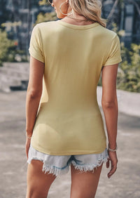 PRETTYGARDEN Women's Summer Casual Henley T-Shirts Short Sleeve V Neck Button Up Ribbed Knit Slim Fit Basic Tops PRETTYGARDEN