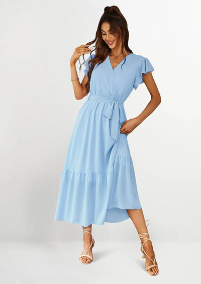 PRETTYGARDEN Women's Summer Floral Boho Maxi Dress Wrap Short Sleeve V Neck Ruffle A-Line Flowy Wedding Guest Long Dresses PRETTYGARDEN