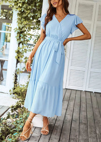 PRETTYGARDEN Women's Summer Floral Boho Maxi Dress Wrap Short Sleeve V Neck Ruffle A-Line Flowy Wedding Guest Long Dresses PRETTYGARDEN