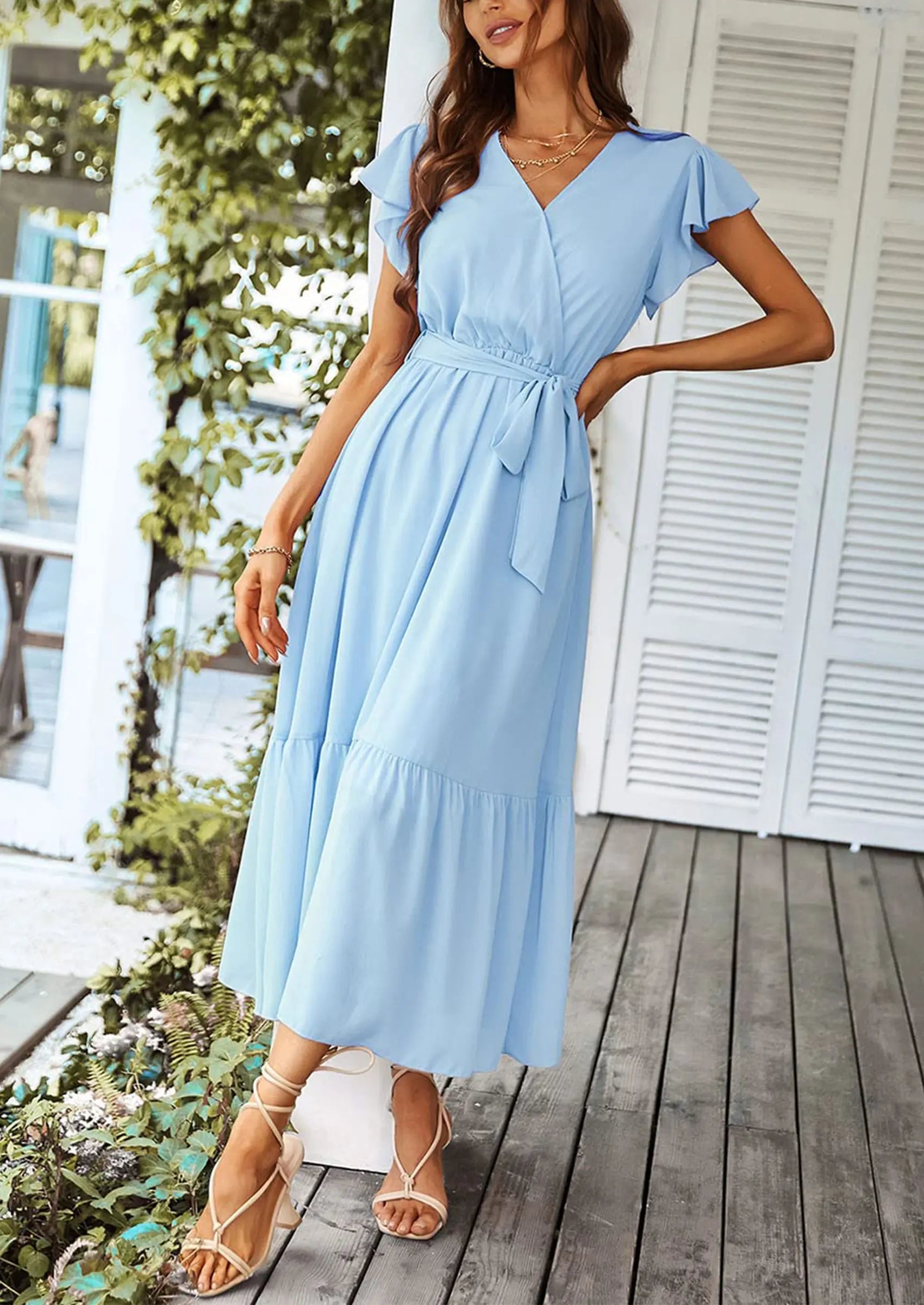 PRETTYGARDEN Women's Summer Floral Boho Maxi Dress Wrap Short Sleeve V Neck Ruffle A-Line Flowy Wedding Guest Long Dresses PRETTYGARDEN