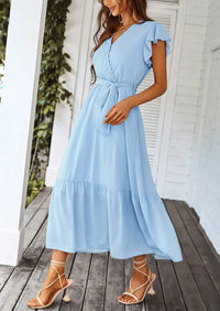PRETTYGARDEN Women's Summer Floral Boho Maxi Dress Wrap Short Sleeve V Neck Ruffle A-Line Flowy Wedding Guest Long Dresses PRETTYGARDEN