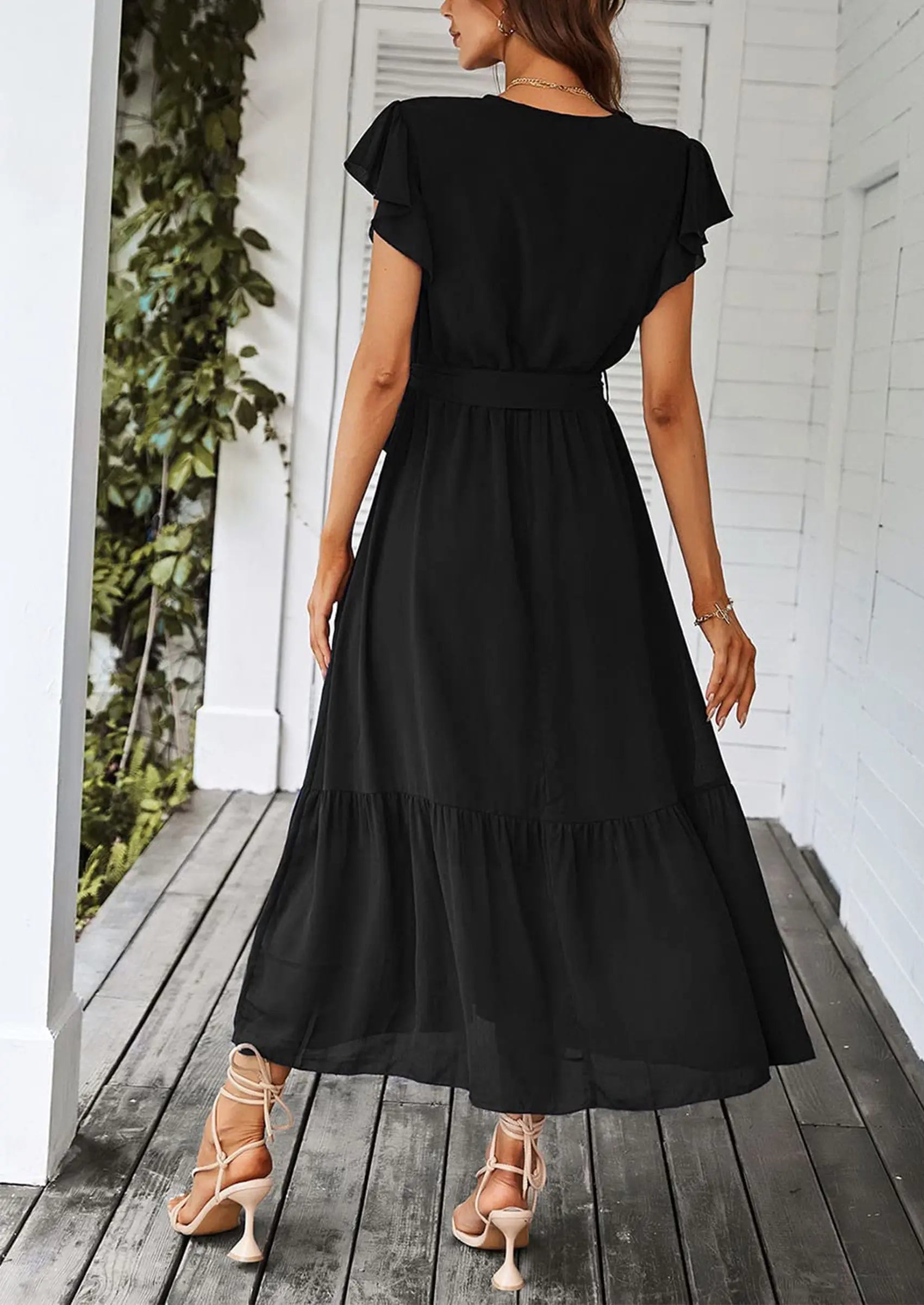 PRETTYGARDEN Women's Summer Floral Boho Maxi Dress Wrap Short Sleeve V Neck Ruffle A-Line Flowy Wedding Guest Long Dresses PRETTYGARDEN