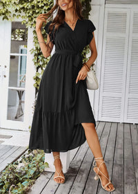 PRETTYGARDEN Women's Summer Floral Boho Maxi Dress Wrap Short Sleeve V Neck Ruffle A-Line Flowy Wedding Guest Long Dresses PRETTYGARDEN