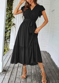 PRETTYGARDEN Women's Summer Floral Boho Maxi Dress Wrap Short Sleeve V Neck Ruffle A-Line Flowy Wedding Guest Long Dresses PRETTYGARDEN
