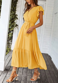 PRETTYGARDEN Women's Summer Floral Boho Maxi Dress Wrap Short Sleeve V Neck Ruffle A-Line Flowy Wedding Guest Long Dresses PRETTYGARDEN