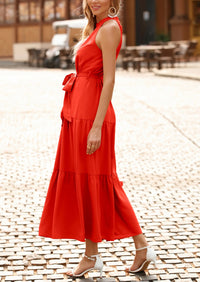 PRETTYGARDEN Women's Summer Floral Maxi Sun Dress Sleeveless Halter Neck Flowy Ruffle Hem Long Boho Dresses with Belt PRETTYGARDEN