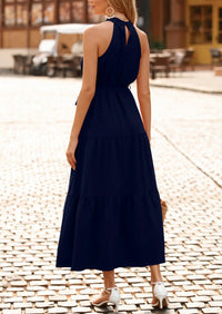 PRETTYGARDEN Women's Summer Floral Maxi Sun Dress Sleeveless Halter Neck Flowy Ruffle Hem Long Boho Dresses with Belt PRETTYGARDEN