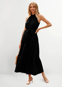 PRETTYGARDEN Women's Summer Floral Maxi Sun Dress Sleeveless Halter Neck Flowy Ruffle Hem Long Boho Dresses with Belt PRETTYGARDEN