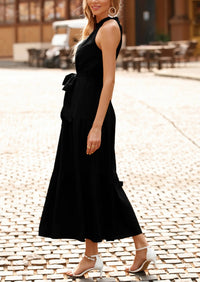 PRETTYGARDEN Women's Summer Floral Maxi Sun Dress Sleeveless Halter Neck Flowy Ruffle Hem Long Boho Dresses with Belt PRETTYGARDEN