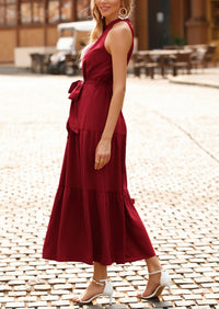 PRETTYGARDEN Women's Summer Floral Maxi Sun Dress Sleeveless Halter Neck Flowy Ruffle Hem Long Boho Dresses with Belt PRETTYGARDEN