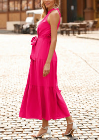 PRETTYGARDEN Women's Summer Floral Maxi Sun Dress Sleeveless Halter Neck Flowy Ruffle Hem Long Boho Dresses with Belt PRETTYGARDEN