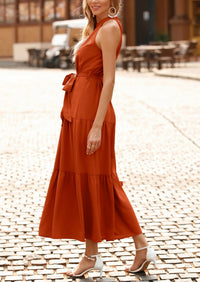 PRETTYGARDEN Women's Summer Floral Maxi Sun Dress Sleeveless Halter Neck Flowy Ruffle Hem Long Boho Dresses with Belt PRETTYGARDEN