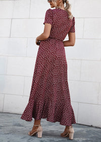 PRETTYGARDEN Women's Summer Maxi Dress Casual Wrap Floral Boho Short Sleeve V Neck Split Ruffle Beach Long Dresses PRETTYGARDEN