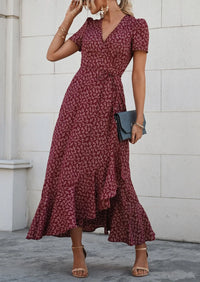 PRETTYGARDEN Women's Summer Maxi Dress Casual Wrap Floral Boho Short Sleeve V Neck Split Ruffle Beach Long Dresses PRETTYGARDEN