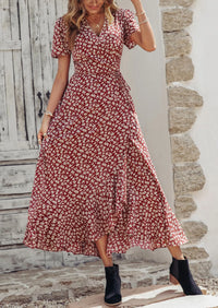 PRETTYGARDEN Women's Summer Maxi Dress Casual Wrap Floral Boho Short Sleeve V Neck Split Ruffle Beach Long Dresses PRETTYGARDEN