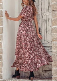 PRETTYGARDEN Women's Summer Maxi Dress Casual Wrap Floral Boho Short Sleeve V Neck Split Ruffle Beach Long Dresses PRETTYGARDEN