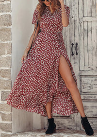 PRETTYGARDEN Women's Summer Maxi Dress Casual Wrap Floral Boho Short Sleeve V Neck Split Ruffle Beach Long Dresses PRETTYGARDEN