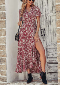 PRETTYGARDEN Women's Summer Maxi Dress Casual Wrap Floral Boho Short Sleeve V Neck Split Ruffle Beach Long Dresses PRETTYGARDEN