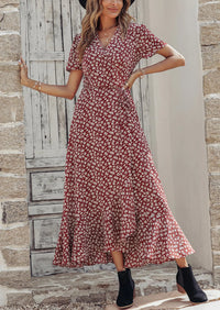 PRETTYGARDEN Women's Summer Maxi Dress Casual Wrap Floral Boho Short Sleeve V Neck Split Ruffle Beach Long Dresses PRETTYGARDEN