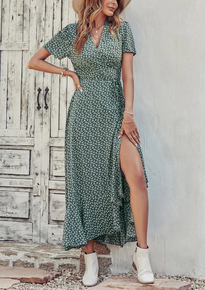 PRETTYGARDEN Women's Summer Maxi Dress Casual Wrap Floral Boho Short Sleeve V Neck Split Ruffle Beach Long Dresses PRETTYGARDEN