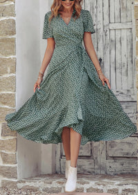 PRETTYGARDEN Women's Summer Maxi Dress Casual Wrap Floral Boho Short Sleeve V Neck Split Ruffle Beach Long Dresses PRETTYGARDEN