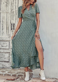 PRETTYGARDEN Women's Summer Maxi Dress Casual Wrap Floral Boho Short Sleeve V Neck Split Ruffle Beach Long Dresses PRETTYGARDEN