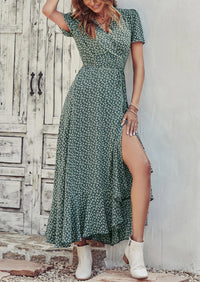 PRETTYGARDEN Women's Summer Maxi Dress Casual Wrap Floral Boho Short Sleeve V Neck Split Ruffle Beach Long Dresses PRETTYGARDEN