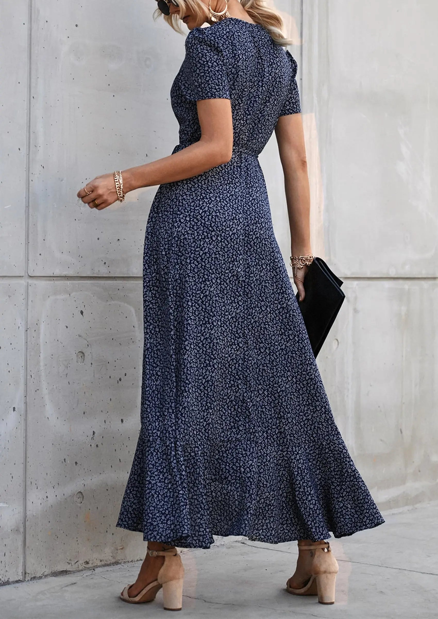 PRETTYGARDEN Women's Summer Maxi Dress Casual Wrap Floral Boho Short Sleeve V Neck Split Ruffle Beach Long Dresses PRETTYGARDEN