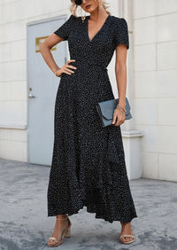 PRETTYGARDEN Women's Summer Maxi Dress Casual Wrap Floral Boho Short Sleeve V Neck Split Ruffle Beach Long Dresses PRETTYGARDEN