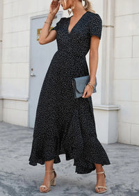 PRETTYGARDEN Women's Summer Maxi Dress Casual Wrap Floral Boho Short Sleeve V Neck Split Ruffle Beach Long Dresses PRETTYGARDEN