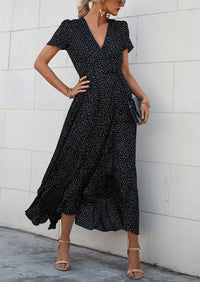 PRETTYGARDEN Women's Summer Maxi Dress Casual Wrap Floral Boho Short Sleeve V Neck Split Ruffle Beach Long Dresses PRETTYGARDEN