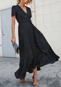 PRETTYGARDEN Women's Summer Maxi Dress Casual Wrap Floral Boho Short Sleeve V Neck Split Ruffle Beach Long Dresses PRETTYGARDEN