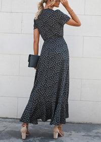 PRETTYGARDEN Women's Summer Maxi Dress Casual Wrap Floral Boho Short Sleeve V Neck Split Ruffle Beach Long Dresses PRETTYGARDEN