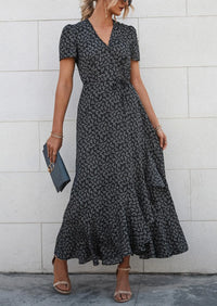 PRETTYGARDEN Women's Summer Maxi Dress Casual Wrap Floral Boho Short Sleeve V Neck Split Ruffle Beach Long Dresses PRETTYGARDEN