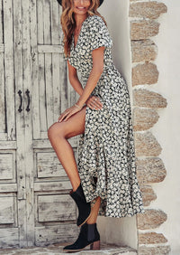 PRETTYGARDEN Women's Summer Maxi Dress Casual Wrap Floral Boho Short Sleeve V Neck Split Ruffle Beach Long Dresses PRETTYGARDEN