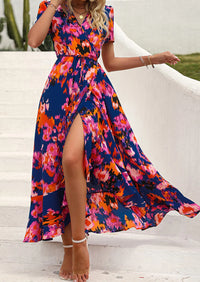 PRETTYGARDEN Women's Summer Maxi Dress Casual Wrap Floral Boho Short Sleeve V Neck Split Ruffle Beach Long Dresses PRETTYGARDEN