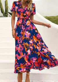 PRETTYGARDEN Women's Summer Maxi Dress Casual Wrap Floral Boho Short Sleeve V Neck Split Ruffle Beach Long Dresses PRETTYGARDEN