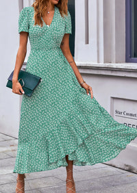 PRETTYGARDEN Women's Summer Maxi Dress Casual Wrap Floral Boho Short Sleeve V Neck Split Ruffle Beach Long Dresses PRETTYGARDEN