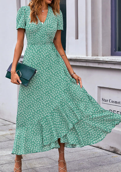 PRETTYGARDEN Women's Summer Maxi Dress Casual Wrap Floral Boho Short Sleeve V Neck Split Ruffle Beach Long Dresses PRETTYGARDEN