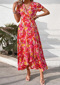 PRETTYGARDEN Women's Summer Maxi Dress Casual Wrap Floral Boho Short Sleeve V Neck Split Ruffle Beach Long Dresses PRETTYGARDEN