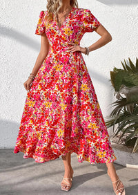 PRETTYGARDEN Women's Summer Maxi Dress Casual Wrap Floral Boho Short Sleeve V Neck Split Ruffle Beach Long Dresses PRETTYGARDEN