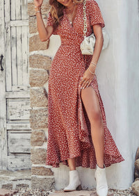 PRETTYGARDEN Women's Summer Maxi Dress Casual Wrap Floral Boho Short Sleeve V Neck Split Ruffle Beach Long Dresses PRETTYGARDEN